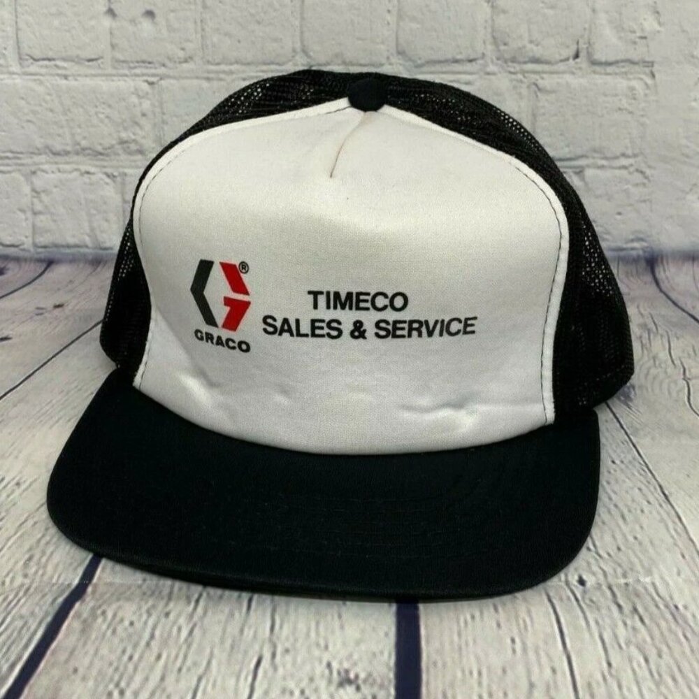 Vintage Hat Cap Snapback Black Graco TIMECO Sales & Service Trucker Hat Mesh